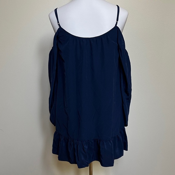 Lilly Pulitzer 100% Silk Navy Blue Cold Shoulder Mini Dress XS Adjustable Straps - Picture 5 of 5